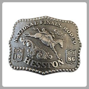 86 Hesston NFR Belt Buckle Fred Fellows 4th Ed Vintage Rodeo Western Collectible